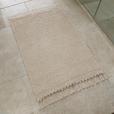 KIBAGA Beautiful Boho Bathroom Rug with Tassels - Soft 2 x 3 ft. Cotton Rug F...