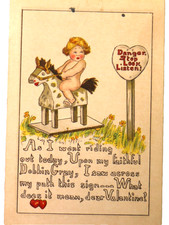 Antique 1910 Valentine's Day Postcard Cherubic Child Sitting atop a white,Horse