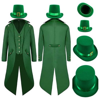 St.Patrick s Day Cosplay Green Steampunk Retro Tailcoat Costume Hat Halloween
