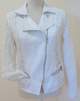 Laura Torelli Collection Jacke 38 M Weiß Bikerjacke Moto-Stil  Kunstleder Spitze