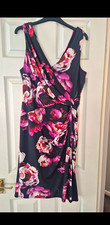 Debut Size 16 Black/Pink Floral Sheath Dress V-Neck Sleeveless Knee Length