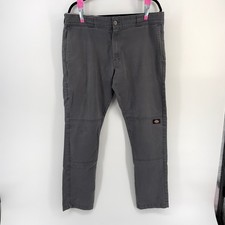 Dickies Mens Skinny Straight Gray Work Pants Size 36x32 Flex Knee