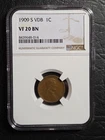 Beautiful & Key Date 1909 SVDB Lincoln Wheat Penny NGC Graded VF 20 BN