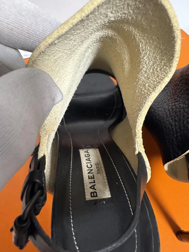 Sandalias Balenciaga Zapatos Mujer Talla 36 Cuero Negro Punta abierta Tacones con cordones Foto 4 de 4