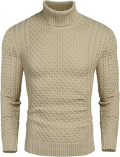 Men'S Slim Fit Turtleneck Sweater Casual Knitted Twisted Pullover Solid Sweaters