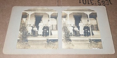 Boone Iowa Stereoview Reverend Woof w/ Wife and Children in front of Home