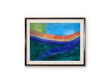 Original Art 14x11 Expressionism Abstract on paper Blue River in the Country