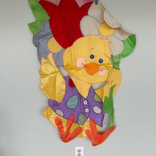 Vintage 90s  Windsock Garden Banner Kids Large Yellow Chick Easter Spring Floral