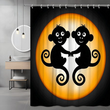 Monkey Silhouette Shower Curtain Orange Circle Graphic