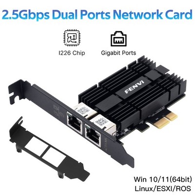2.5Gbps Intel I226 Chip Dual RJ45 Port PCIe Ethernet Network Card LAN Adapter PC