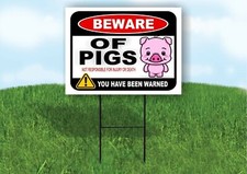 BEWARE OF PIGS NOT RESPONSIBLE FOR INJURY Plastic Yard Sign ROAD SIGN with Stand