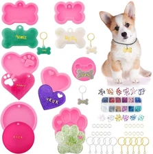 Dog Bone Shaped Keychain Silicone Resin Molds Set Heart Cat Paw Mold 7 Pieces