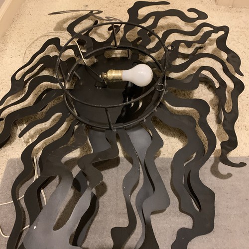 Vtg Mid Century Style Handmade? Metal Wall Sculpture Sun W/ Lamp Light - Picture 11 of 16