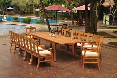 13-Piece Outdoor Teak Dining Set: 122'' XL Rectangle Table, 12 Arm Chairs Osbo