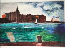 QUADRO MODERNO  (VENEZIA CANALE DELLA GIUDECCA) CM 100 X CM 150 DIPINTO A MANO