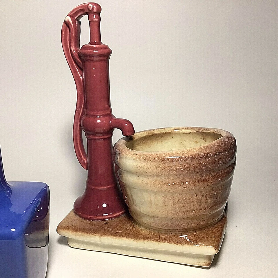 MORTON POTTERY PLANTERS SET OF 3 STORK WATER PUMP MID CENTURY MODERN 1950'S - Image 2 of 4