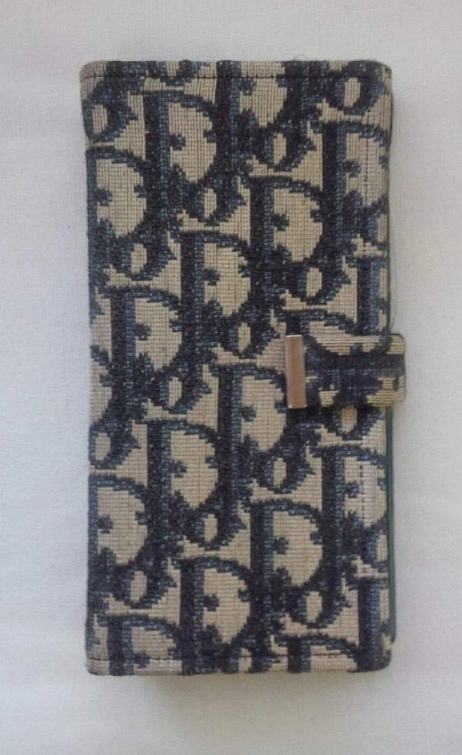 Étui brosse cosmétique vintage monogramme bleu Christian Dior en toile