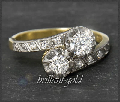 Diamant "toi et moi" Ring mit 1,02ct, 585 Gold & Platin, Antik Damenring ca 1925 - Bild 1 von 4