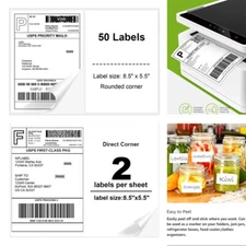 Premium 8.5x5.5 Half Sheet Shipping Label Self Adhesive 2 Per Sheet Laser Inkjet