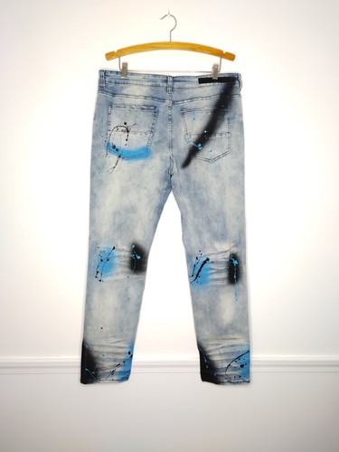 Pantalones de mezclilla Rockstar originales para hombre talla 40X33 con ribete de pintura ultra ajustados - Imagen 6 de 7