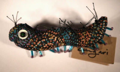 Sharon Wenzel Zingari Fabric Pin/Brooch with Tag Worm, Snake, Bug