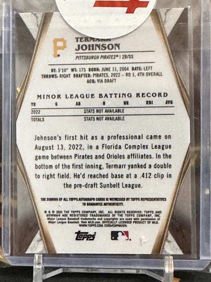 2022  Bowman Termarr Johnson  /99 Bowman Invicta Auto RC Pittsburgh Pirates - Image 3 of 3