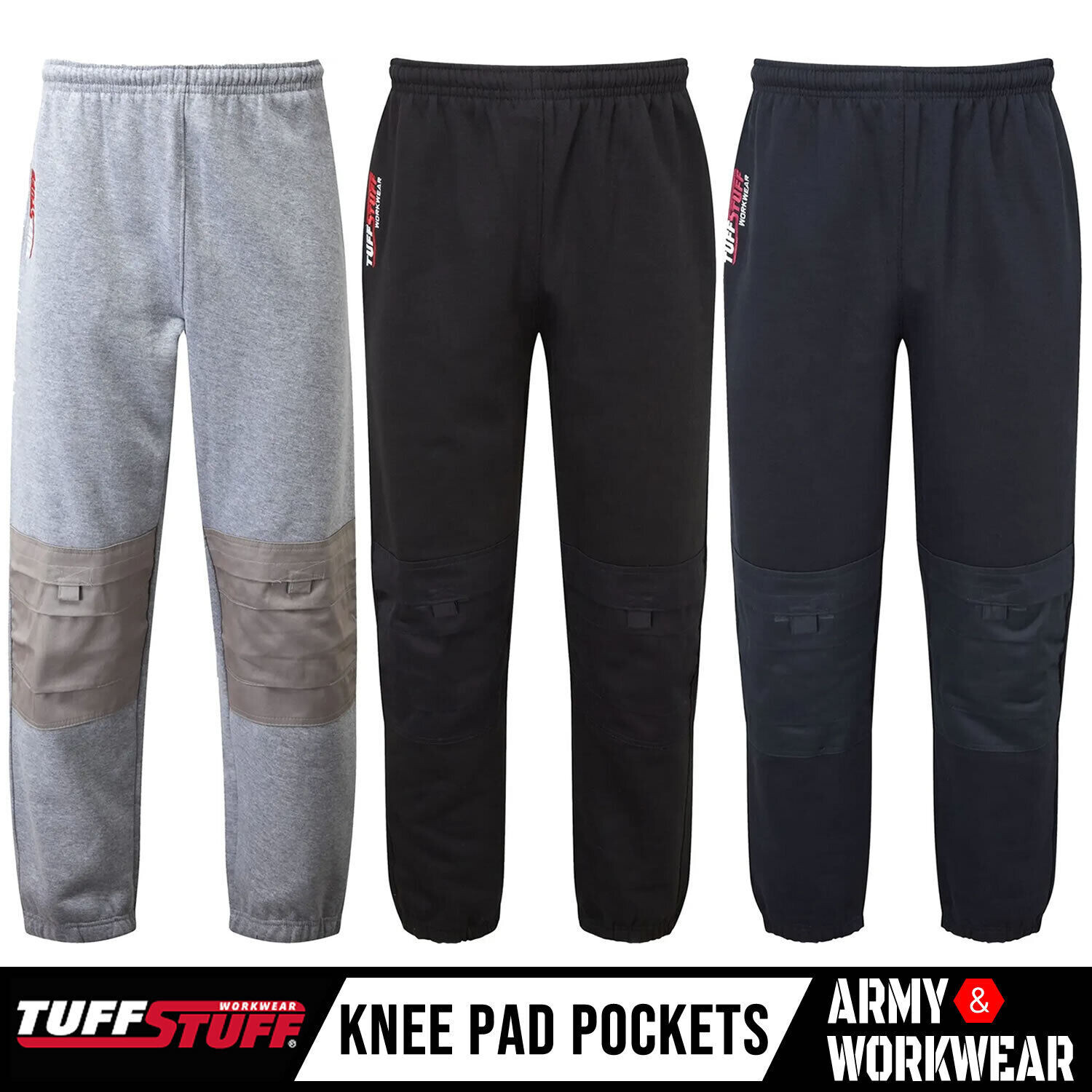 Tuffstuff Mens Knee Pad Pocket Elastic Waist Work Jogging Bottoms Joggers Pants
