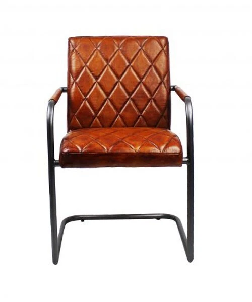 Echtes Büffelleder Freischwinger Krezkarriertes Stuhl 100%Handarbeit CognacFarbe - Bild 2 von 3