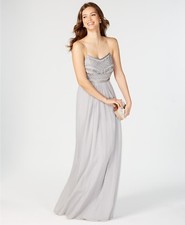 395 Adrianna Papell Women'S Silver Beaded Spaghetti Strap V-Neck Dress Size 8