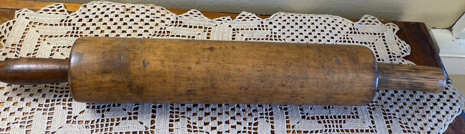 Primitive~Vintage Large Wooden Birds Eye Maple Rolling Pin 19"