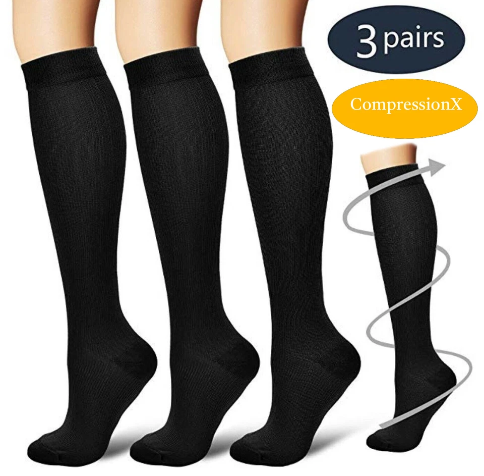 (3 pares) Calcetines de compresión Ozer S-4XL hasta la rodilla graduados para hombre mujer Foto 4 de 4