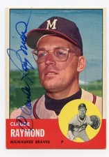 CLAUDE RAYMOND Signed 1963 Topps High #519 Braves Guaranteed Authentic KOA