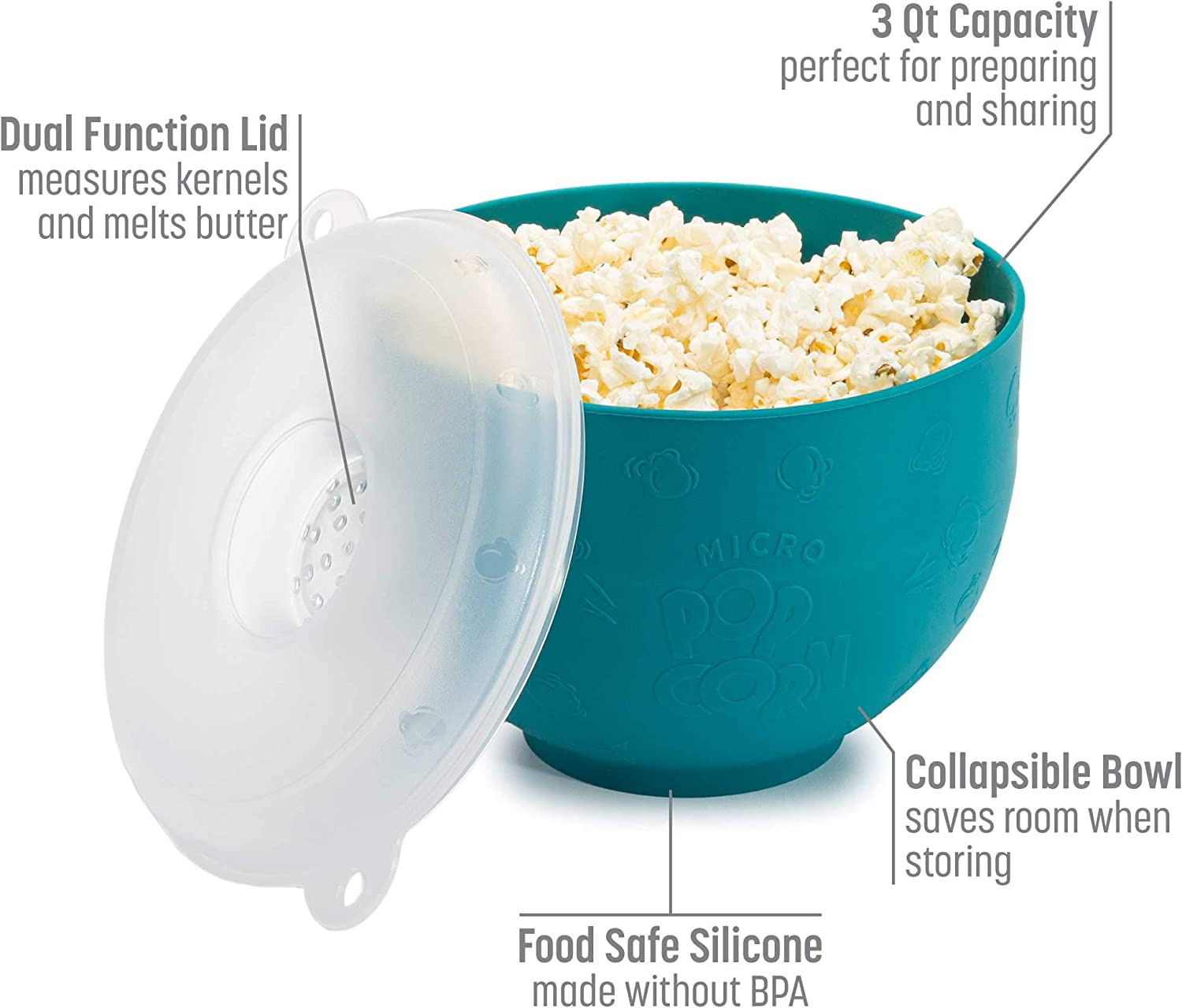 Silicone Popcorn Popper, Collapsible Hot Air Microwavable Popcorn Maker, Bowl Ma