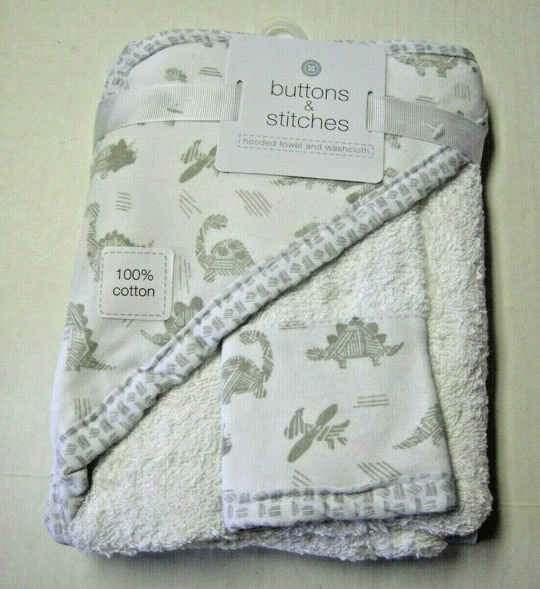 Hooded Towel  Washcloth By Buttons  Stitches, Gray  White, Br