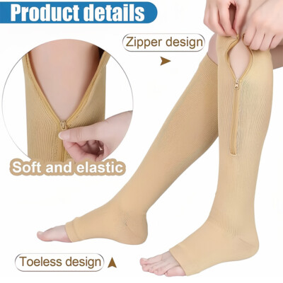 Compression Socks(1/3 Pack)Stockings 20-30mmHg Knee High Support Open Toe Zipper