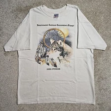  Vintage Y2k Indian Childrens Fund T-Shirt Mens L Wolf Dream Catcher Native Punk