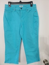 Croft  Barrow Capri Pants Women's Mid Rise SZ 10 Turquoise Stretch Straight
