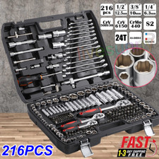 Knarrenkasten Ratschenkasten Steckschlüsselsatz 1/4 3/8 1/2" Koffer 216 teilig D