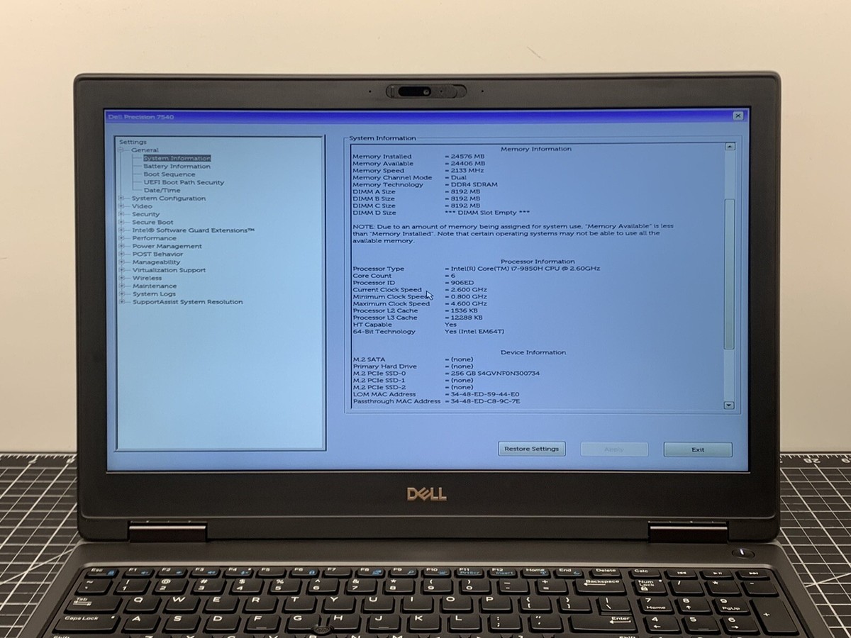 DELL PRECISION 7540 CORE i7-9850H | 24GB RAM, AMD RADEON PRO WX