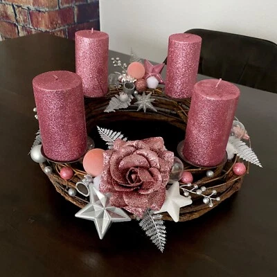 Adventskranz Weihnachtskranz Tischkranz Weihnachten Pink Rosa Silber Glitzer  - Bild 1 von 4