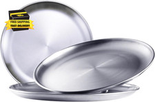 Stainless Steel Plates,3Pcs 8Inch Dinner Dishes Plates Camping Plate,Perfect for
