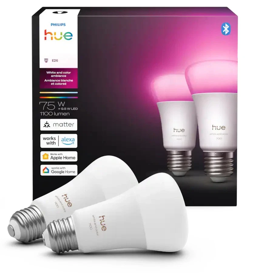 Philips Hue White & Color Ambiance 1100lm LED Smart Bulb E26 2-Pack New Sealed - Image 2 of 4