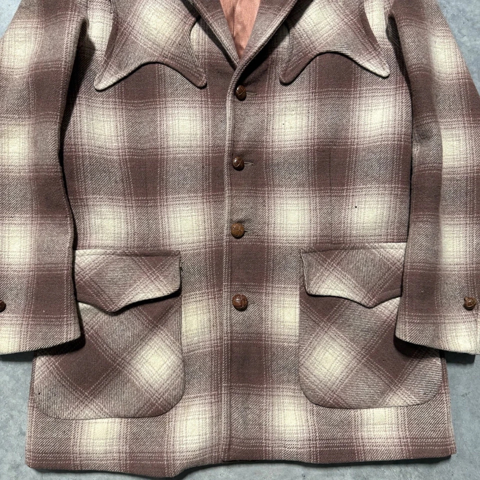 Vintage 50s Jack Frost Wool Shadow Plaid Blazer Size 42 Rare Rockabilly Western  - Image 2 of 4