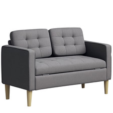 HOMCOM Compact 2 Seater Sofa with Hidden Storage and Rubberwood Legs Grey