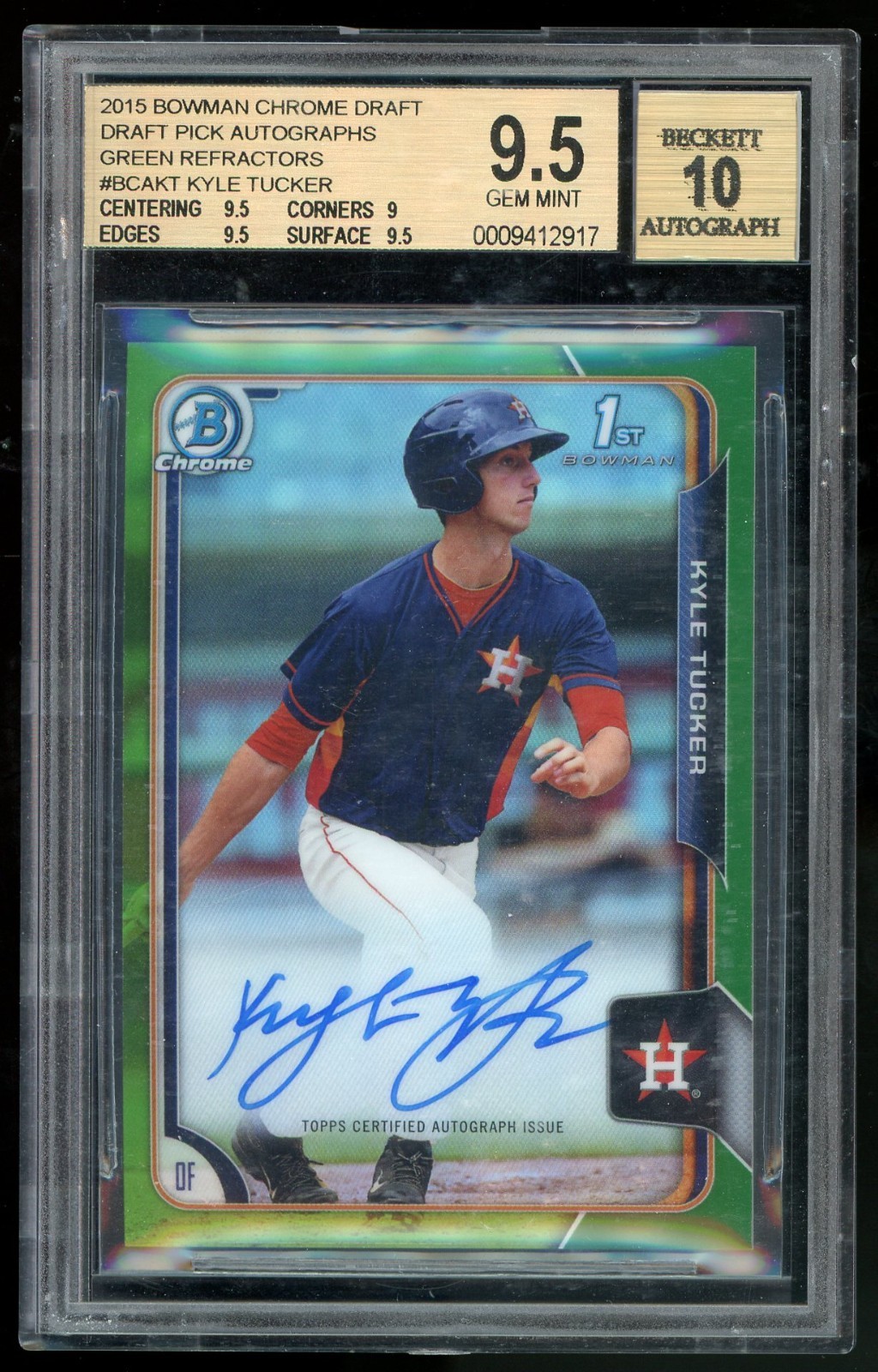 2015 Bowman Chrome Draft AUTO 10 Green Refractor Kyle Tucker  /99 BGS 9.5 GEM