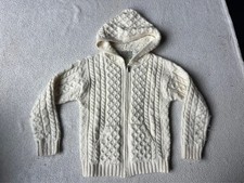 Aran Sweater Market Cream Cable Knit Full Zip Hooded Sweater 100 Wool Youth M
