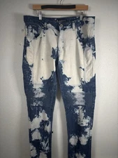 Bleecker & Mercer Jeans Men's Size 36/34 Blue Moto Acid Wash Skinny Fit Denim