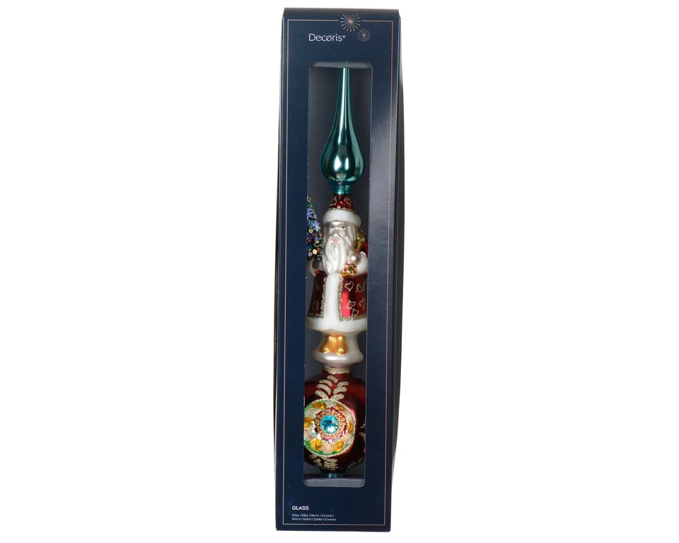 Christbaumspitze Glas 40cm Weihnachtsmann mit Tannenbaum Weihnachtsbaum Rot Blau - Bild 2 von 2