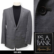 JOS A BANK mens gray PLAID 100 WOOL sport coat suit jacket blazer 42 L