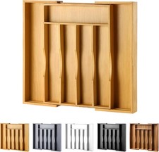 Expandable Bamboo Kitchen Drawer Organizer for Cutlery and Utensils Adjustable